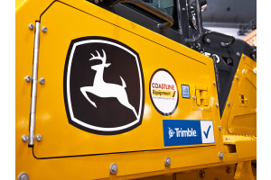 John Deere logo on a P-tier split grader machine at ConExpo 2026