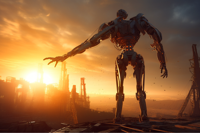 AI Generated Image, a robot reaching toward a jobsite in the future 