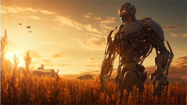 AI generated image, a robot in a field of grain