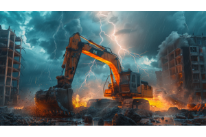 An excavator getting shocked by lightning! 