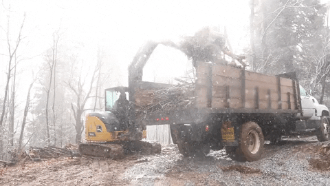 Logging exacavator in the snow 