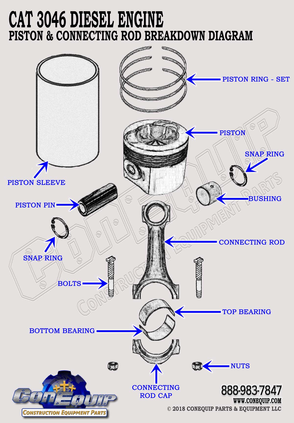 CAT 3046 piston connecting rod assembly