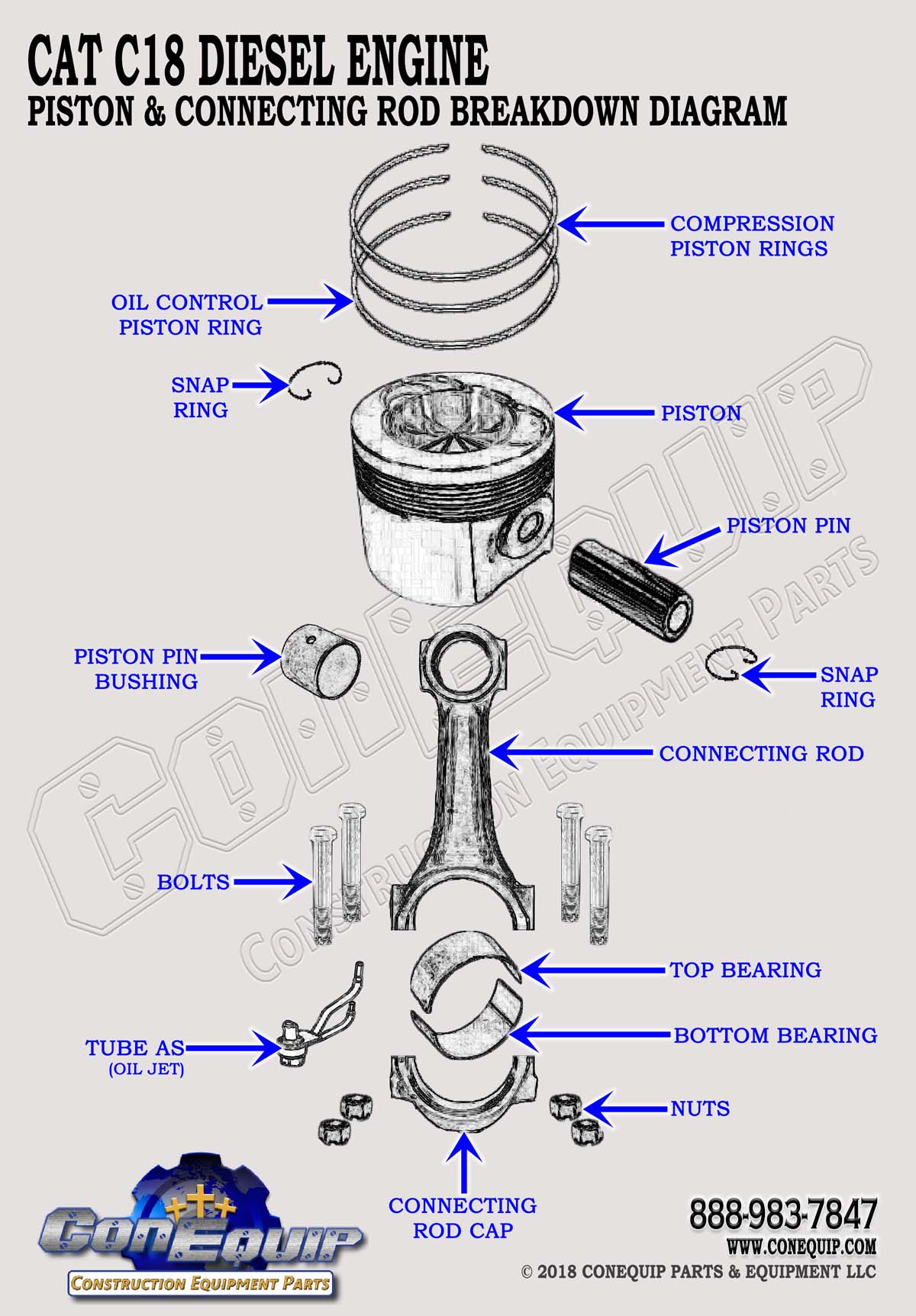 CAT C18 piston connecting rod assembly